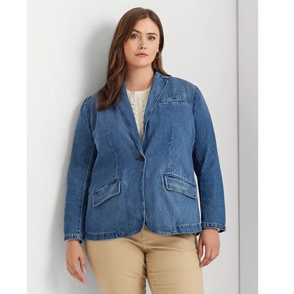 Lauren Ralph Lauren Women's Plus Size One-Button Denim Blazer size 18W - Picture 1 of 12